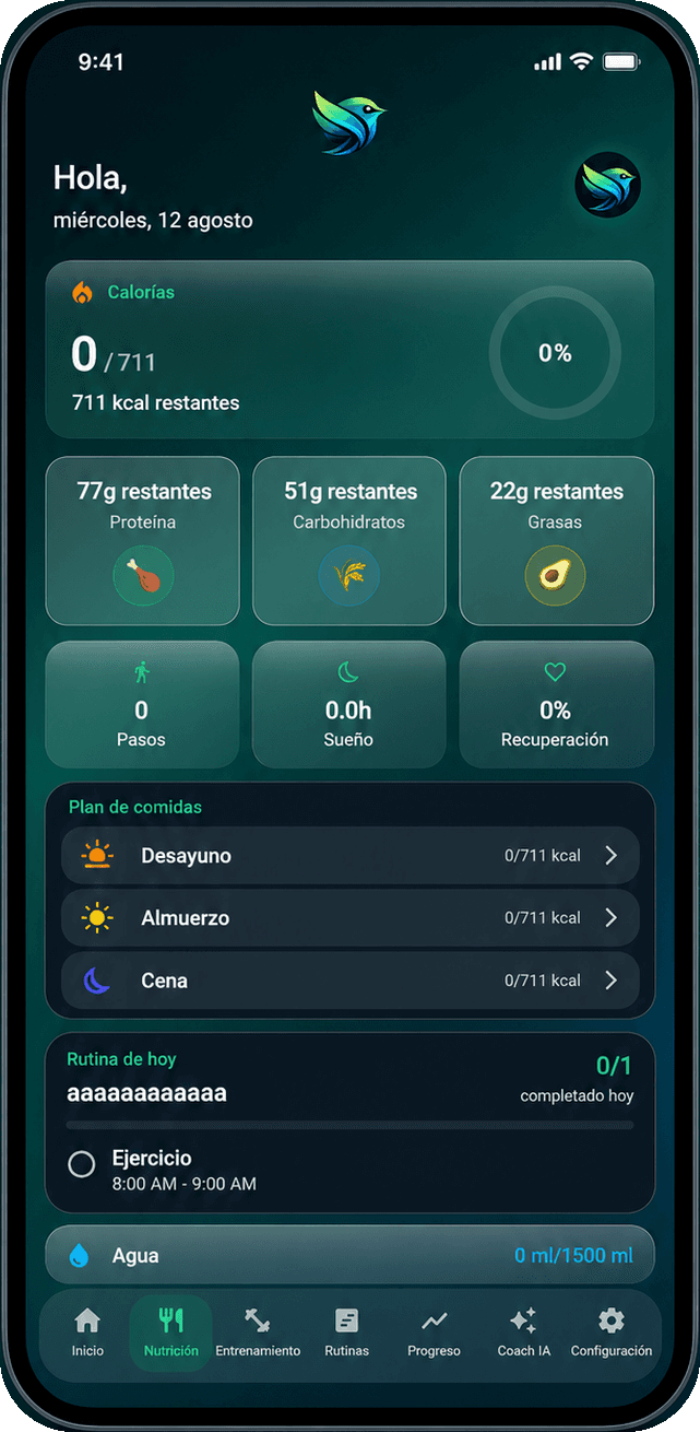 Registro de nutrición por comida